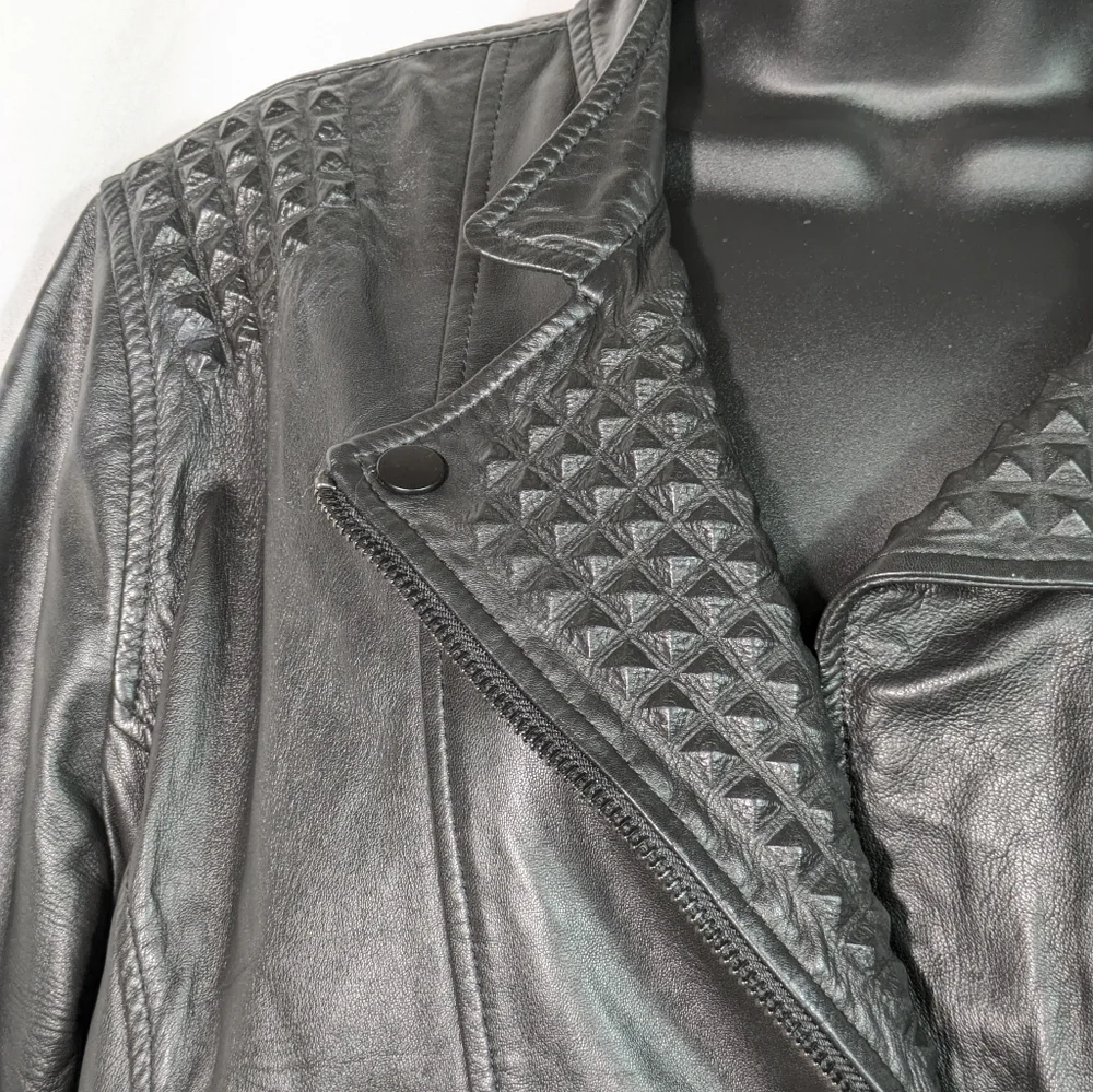 Slate and‎ Willow Women's Black Leather Jacket Textured Moto Chic Sz L
